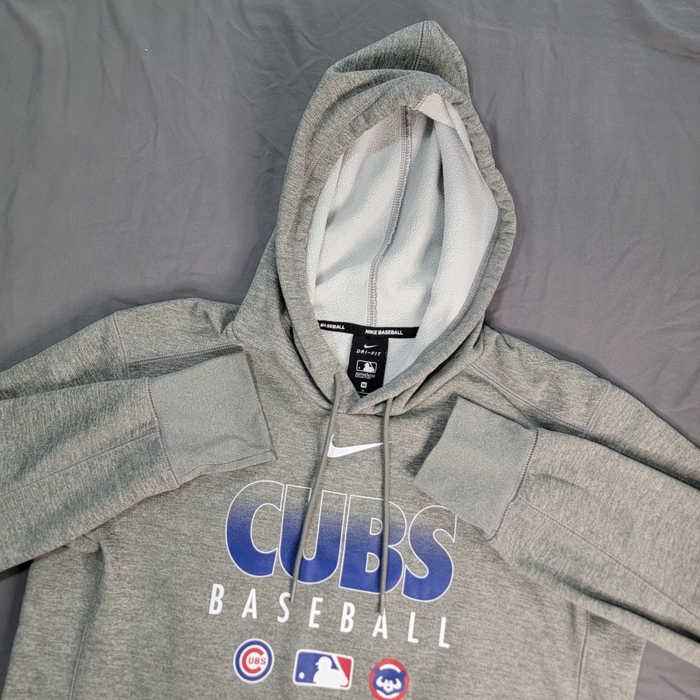 Chicago Cubs Nike Dri- Fit Hoodie Men's Medium Gray MLB Baseball Authentic